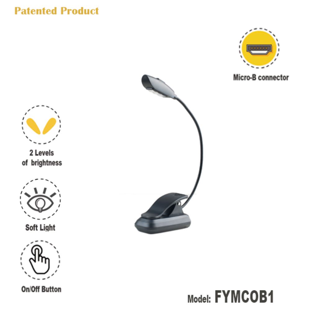 FEYER- FYMCOB1- 3 LEDs Reading lamp book Light with Clip, Flexible and Portable 100