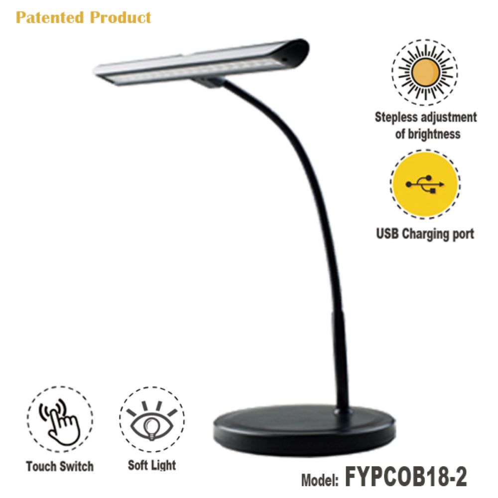 FEYER- FYPCOB18-2-Touch Dimmable 18 LEDs piano lamp Table lamp Desk lamp with USB Charging Port 100