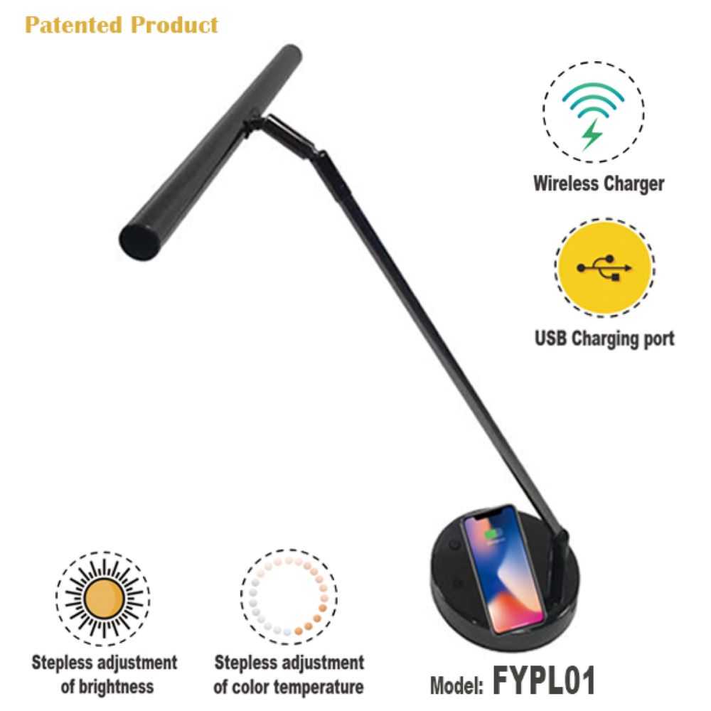 FEYER- FYPL01-Touch Dimmable and Color temperature Adjustable, 78 LEDs piano lamp Table lamp Desk lamp with Wireless Charger 100